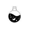 Boho hand drawn magic logo. Minimal bohemian mystic linear moon stars bottle esoteric tattoo, vector illustration design