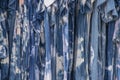 Boho hippy shades of blue tie died dresses hanging on a rack Royalty Free Stock Photo