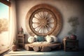 Boho-inspired meditation space with the samsara wheel , created with Generative AI technology