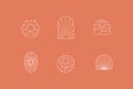 Boho line logos collection. Sunset and sunrise. Minimal landscape. Emblem design. Bohemian signs. Vector illustration Royalty Free Stock Photo