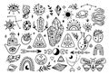 Boho line mystical symbols - crystals Moon butterfly set Royalty Free Stock Photo