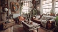 Boho living room with vintage design Royalty Free Stock Photo