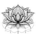 Boho lotus with patterns and beads. Delicate water flower with tribal ornament. Natural sacred symbol for spa and yoga. Vector