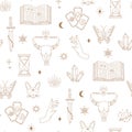 Boho magical seamless pattern, witchcraft objects Royalty Free Stock Photo