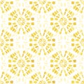 Boho Monochrome Yellow Tie-Dye Shibori Mirrored Sunburst Mandala Background Vector Seamless Pattern