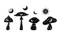 Boho mystical celestial mushrooms isolated cliparts set Royalty Free Stock Photo