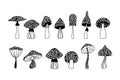 Boho mystical celestial mushrooms isolated cliparts set Royalty Free Stock Photo