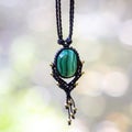 necklace on natural background with green malachite stone Royalty Free Stock Photo