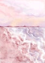 Boho Pink Sea with Waves Art Print. Abstract Minimal Background. Bohemian printable wall art, boho poster, pastel