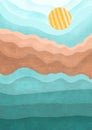 Boho Print. Abstract Landscape with mountains and sea Background. Terracotta Poster. Abstract Arrangements. Landscapes