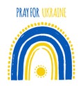 Boho Rainbow with Ukraine flag colors. Pray for Ukraine, Support the Ukraine sign. Blue Yellow icon with colors of Ukrainian flag Royalty Free Stock Photo