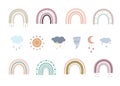 Boho rainbows, clouds and tornado. Cute rainbows in pastel colors. Scandinavian printable poster for playroom and kids Royalty Free Stock Photo