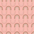 Boho rainbows seamless pattern design on pink background