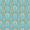 Boho rainbows vector repeat pattern on turquoise background