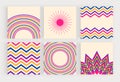 Boho retro social media backgrounds with sun and rainbow shapes