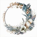 Boho Round Floral Frame With Blue Moon - Generative AI