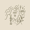 Boho sacred magic woman mystical holistic healing meditation vector illustration