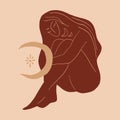 Boho sacred magic meditating woman vector illustration