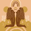 Boho sacred magic meditating woman vector illustration