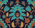 Boho Seamless Floral Tile - Turquoise and Ochre