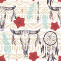 Boho seamless pattern with dreamcatchers