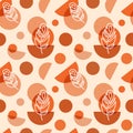 Boho seamless pattern. Geometric design with linear feather. Bohemian style for clothing. Vector stock illustration