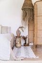 Boho style bedroom with decorative elements from natural materials