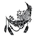 Boho style crescent decorated with roses and feathers, logo, isolated object on a white background, vector Royalty Free Stock Photo