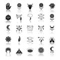 Boho style drop shadow black glyph icons set. Native American Indian amulets. Dreamcatcher ethnic charms. Esoteric Royalty Free Stock Photo