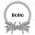 Boho style frames with ethnic hand drawn elements like feathers, flowers and arrows. Royalty Free Stock Photo