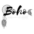 Boho style frames with ethnic hand drawn elements like feathers, flowers and arrows. Royalty Free Stock Photo