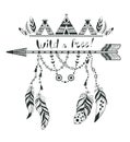 Boho Style for T-shirt and Decoration. Abstract Design with Bird Feather and Arrow .