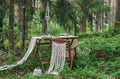 Boho style wedding reception dinning table with macrame tablecloth Royalty Free Stock Photo