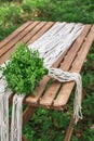 Boho style wedding reception dinning table with macrame tablecloth Royalty Free Stock Photo