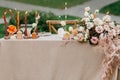 Boho style, wedding table decor, beautiful festive, table set up for marriage party Royalty Free Stock Photo