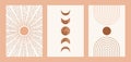 Boho sun, moon, arch set, minimalist mid century modern art Royalty Free Stock Photo