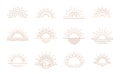 Boho sunrise logo, sun line art vector. Sunset stock vector logo design Royalty Free Stock Photo