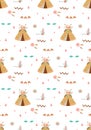 Boho teepee seamless indian summer floral arrows and teepee illustration Kids aztec background Boho chic vector Royalty Free Stock Photo