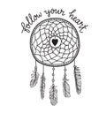 Boho template with inspirational quote lettering - Follow your heart. Vector ethnic print