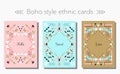 Boho tribal ethnic style cards and frames set. Vector illustration