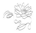Boho women face vector. Surreal portrait, girl face with lotus, chrysanthemum, lily flowers in continuous line style