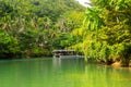 Bohol Loboc river cruise on Philippines. Palms, cloudy sky, hills Royalty Free Stock Photo