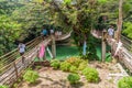 BOHOL, PHILIPPINES - FEB 11, 2018: View of Sipatan Twin Hanging Bridge over Loboc river on Bohol island, Philippin Royalty Free Stock Photo