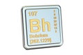 Bohrium Bh, chemical element sign. 3D rendering Royalty Free Stock Photo