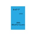 Bohrium element icon. One hundred seven number. Two hundred sixty two mass. Vector periodic table. Royalty Free Stock Photo