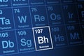 Bohrium on periodic table of the elements, with element symbol Bh Royalty Free Stock Photo