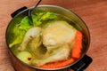 Boil chicken in the pot