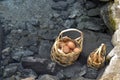 Boil eggs in the bamboo basket at hot spring