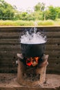 Boil water with stove Royalty Free Stock Photo