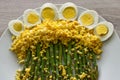 Boild green asparagus with mimosa boiled eggs